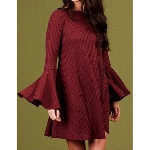 Altar'd State Karney Dress Burgundy Bell Sleeve Open Back Cut-Outs Cutouts Knit